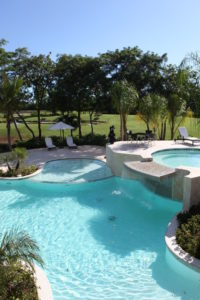 Outdoor communal pool at the Casa Del Lago luxury condominium.