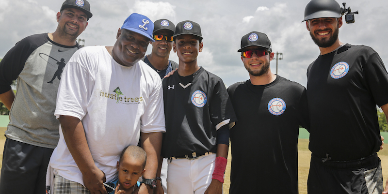 Isaias Franco (GBA founder), Yorkis Perez (MLB coach), Pedro Liriano (MLB coach), Yorkis Perez Jr., Caleb Parker (GBA coach), Billy Jack Ryan (GBA coach)